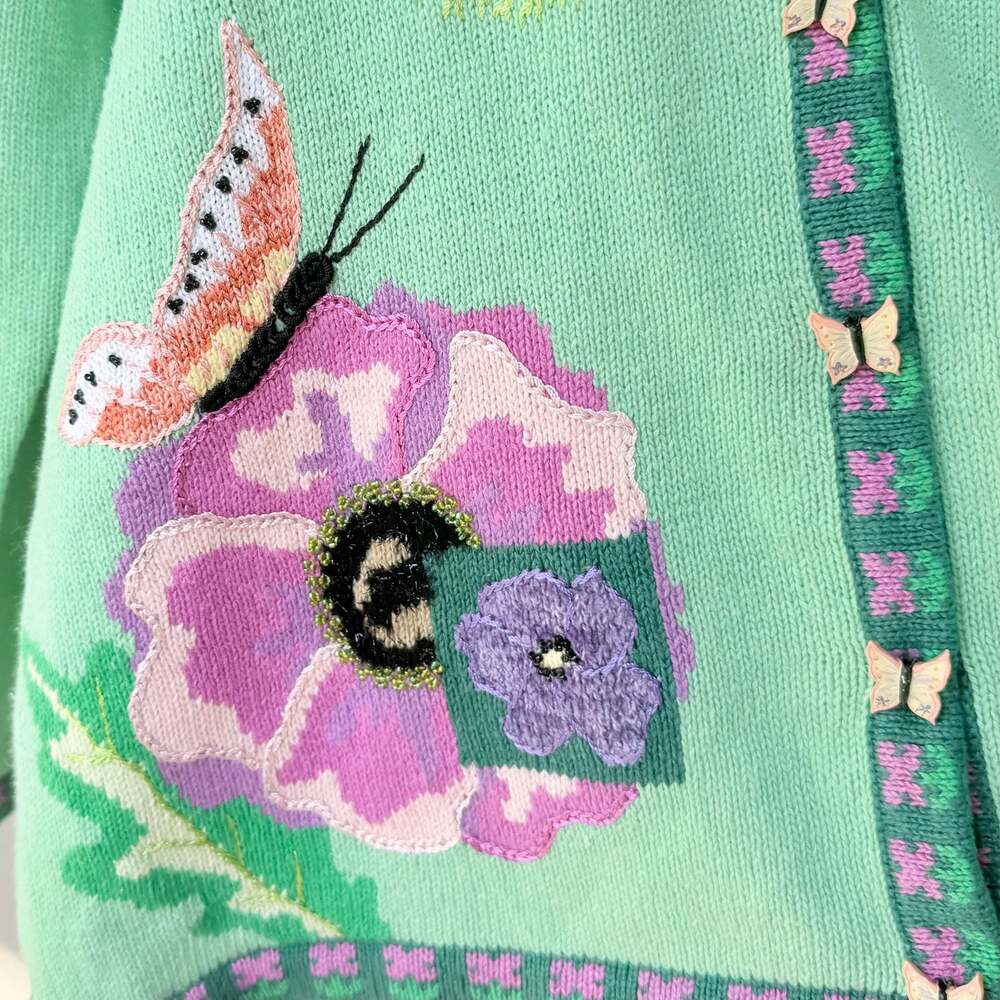 Vintage Storybook Butterfly and Floral Garden Knit Cardigan Sweater - Picture 8 of 15